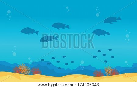 Collecion of underwater landscape with fish and reef illustration