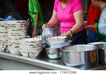 Laos People Cooking Noodle Soup Vietnamese Style Or Pho At Local Restaurant