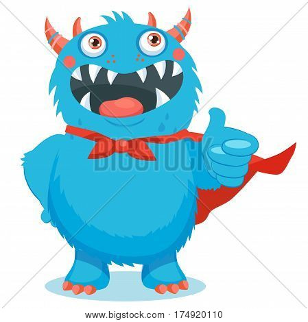 Thumbs Up Vector. Superhero Monster. Your Inner Cute Beast. Cute Monster Cartoon Mascot Character Giving Thumbs Up. You Are Wonderful.
