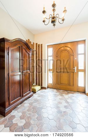 Spacious Hallway With Wooden Wardrobe