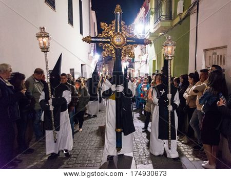 Badajoz, Spain - March 25, 2016: Easter week (Semana Santa), Nazarene processions, celebrations of international interest