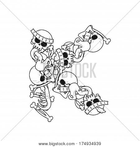 Letter K Skeleton Bones Font. Anatomy Of An Alphabet Symbol. Dead Abc Sign