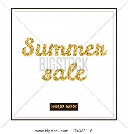Sammer sale poster banner. Gold creative text. Black frame