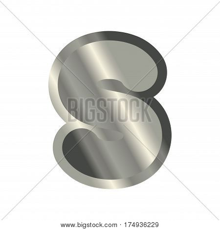 Letter S Steel Font. Metal Alphabet Sign. Iron Abc Symbol. Chromium Lettering. Silver Typography
