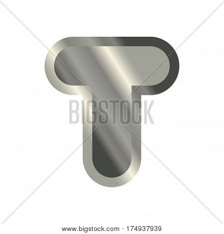 Letter T Steel Font. Metal Alphabet Sign. Iron Abc Symbol. Chromium Lettering. Silver Typography