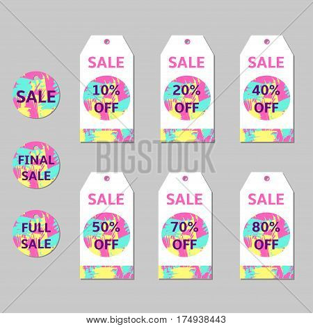 Sale tags set with abstract colorful elements