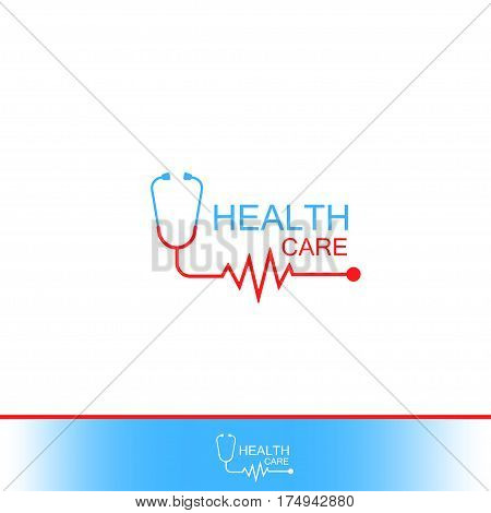 Health care Icon Logo. Tonometer with heart cheering cardiogram. Label or logo for Hospital. Vector Isolated on White background.