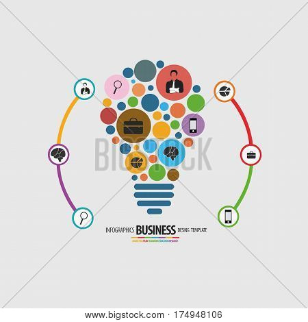 Light Bulb with Business Icons Pattern. Vector Illustration. Business Idea.