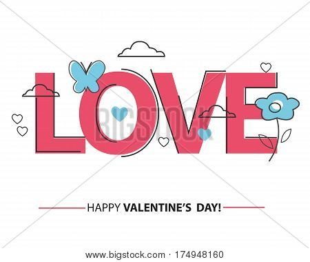 Valentines card with line heart and all you need is love phrase