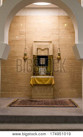 GALILEE ISRAEL - DECEMBER 3: Interior of the Sanctuary of the Word in Domus Galilaeae on the Mount of Beatitudes near the Sea of Galilee Israel on December 3 2016