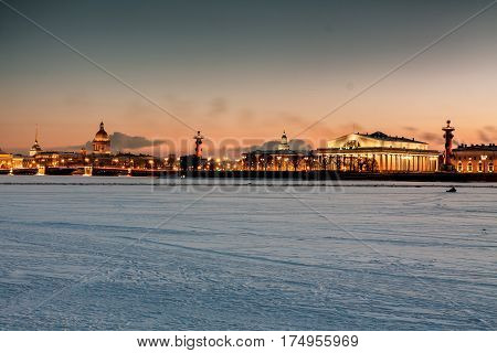 St. Petersburg. Spit Of Vasilyevsky Island In A Winter Night