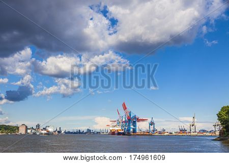 Port Of Hamburg On The River Elbe, Germany