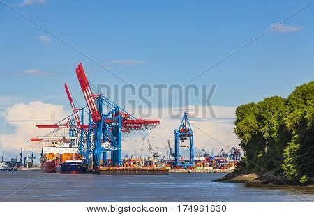 Port Of Hamburg On The River Elbe, Germany