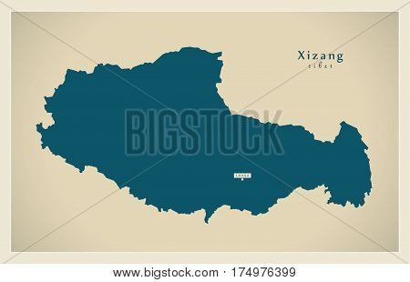 Modern Map - Xizang [tibet] Cn Region Illustration Silhouette