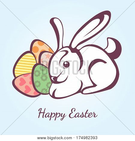 Card for Easter with rabbit and eggs. Vector easter graphical elements