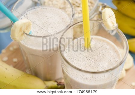 Useful banana smoothie with oatmeal ,vegetarian breakfasts