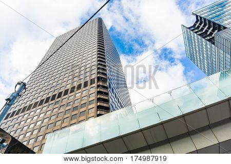 Commercial Tower Building Window With Blue Sky