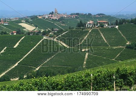 Serralunga d'Alba, Italy - 17 July 2010: The Village of Serralunga d'Alba in Piedmont,Italy