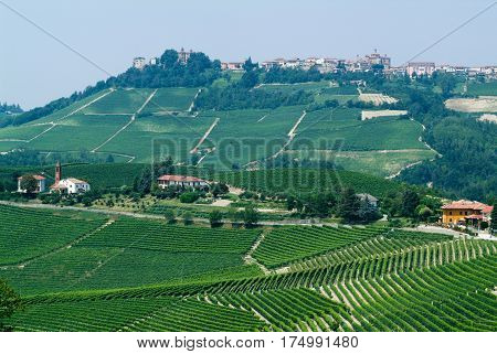 La Morra, Italy - 16 July 2010: The Village of La Morra in Piedmont,Italy