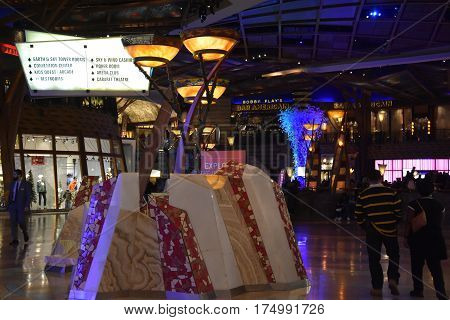 UNCASVILLE, CT - FEB 18: Mohegan Sun Casino and Hotel in Uncasville, CT, as seen on Feb 18, 2017. It is one of the largest casinos in the United States with 364,000 square feet of gaming space.
