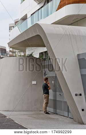 MILAN ITALY-September 2015: Urban Geometry of new modern residential building houses of City Life business and residential district in Milan. Designed by Zaha Hadid Architects