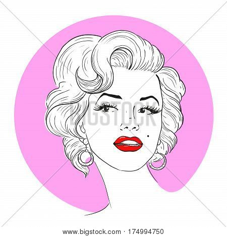 MARCH 1 2017: A vector illustration of a portrait of Marilyn Monroe. Cartoon portrait isolated vector editorial. Monroe superstar idol actress singer sexy woman.