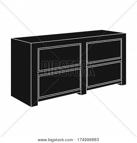 Brown bedside table with drawers.Nightstand next to the bed.Bedroom furniture single icon in black style vector symbol stock web illustration.