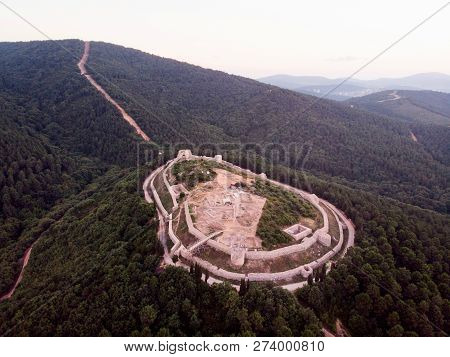 Aerial Drone View Of Aydos Castle In Sultanbeyli / Istanbul