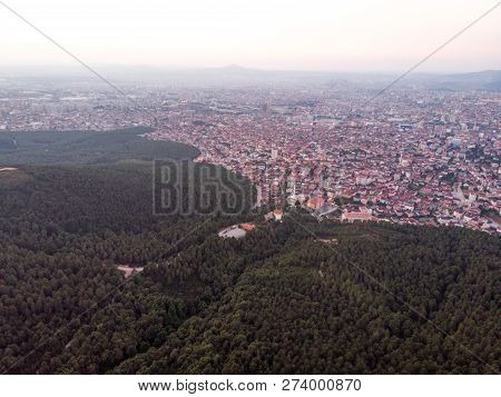 Aerial Drone View Of Istanbul Sultanbeyli Region / Forest And City.