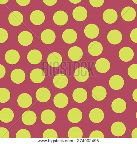 Random Scattered Polka Dots Lime On Dark Pink Seamless Vector Pattern. Abstract Geometric Circles Ve