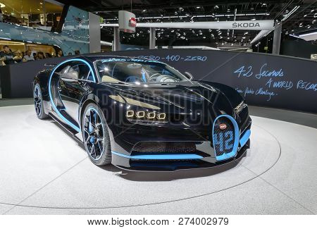 Frankfurt - Sep 2017: Bugatti Chiron 0-400-0 At Iaa Frankfurt Motor Show. Supercar Set Acceleration 