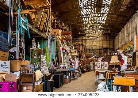 Retro Seconhand Objects In A Big Warehouse, Copenhagen, Denmark, October 6, 2018
