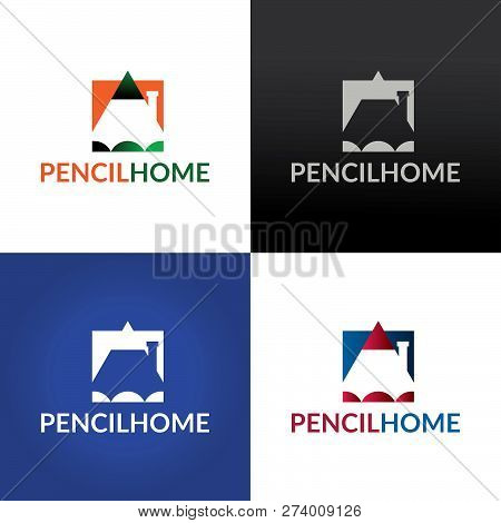Pencil Home Logo Design Template. Vector Illustration