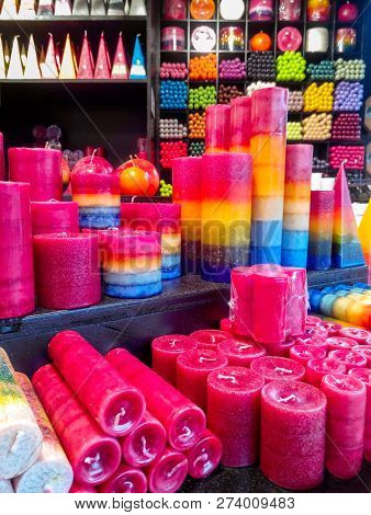 Candy, Toys And Candles At The Christmas Market