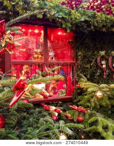 Candy, Toys And Candles At The Christmas Market