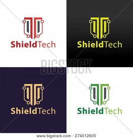 Shield Tech Logo Design Template. Vector Illustration