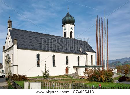 Parish Church Of Peter And Paul In The Fall. Town Of Andelsbuch, District Of Bregenz, State Of Vorar