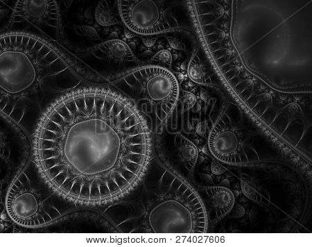 Modern Fractal Mechanical Background. Time Machine, Digital Artwork For Creative Graphic Design. Abs