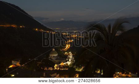 Guapulo, Pichincha / Ecuador - August 24 2014: Night View Of The Church Of Our Lady Of Guapulo With 