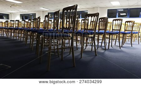 Chairs In A Row In Conference Room. Empty Chairs.