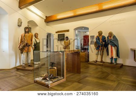 Bled, Slovenia - July 02, 2015: Statues Of Peasants At Museum Of Bled Castle (blejski Grad) In Bled