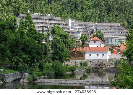 Postojna, Slovenia- June 30, 2015: Park Postojna Jama Near Postojna Cave, Famous Attraction In Slove