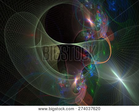 Abstract Space Geometry Surfaces, Tunnel Grid. Giant Gravitational Lens In Space. Can Be Used As Dig