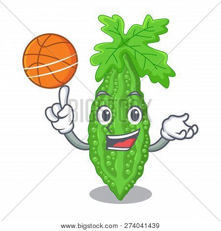 With Basketball Bitter Melon Isolated On A Mascot