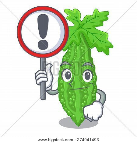 With Sign Bitter Melon Isolated On A Mascot