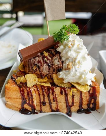 Honey Santos Ice Cream Dessert Bread Chocolate Corn Flake Whip Cream Chocolate Bar Honey