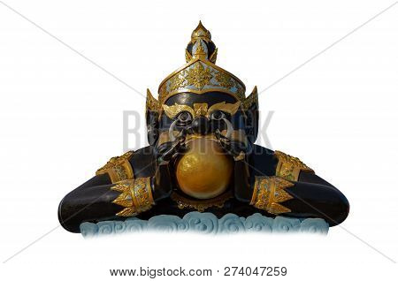 Phra Rahu In Thailand, Rahu The Mythical Of Darkness On Isolated White Background