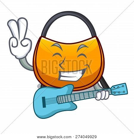 With Guitar Hobo Bag Outline On Image Cartoon