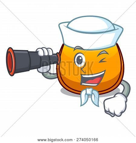 Sailor With Binocular Hobo Bag Outline On Image Cartoon