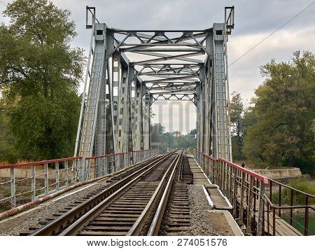 A Small Railway Bridge Across The Bolshoi Zelenchuk River In The Northern Caucasus To The Stavropol 